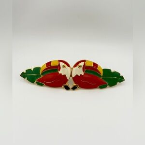 Vintage enamel and gold medal parrot themed belt buckle UNISEX